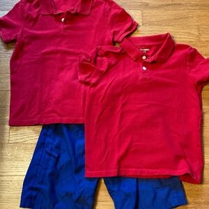 REI shorts and 2 Old Navy red polo shirts